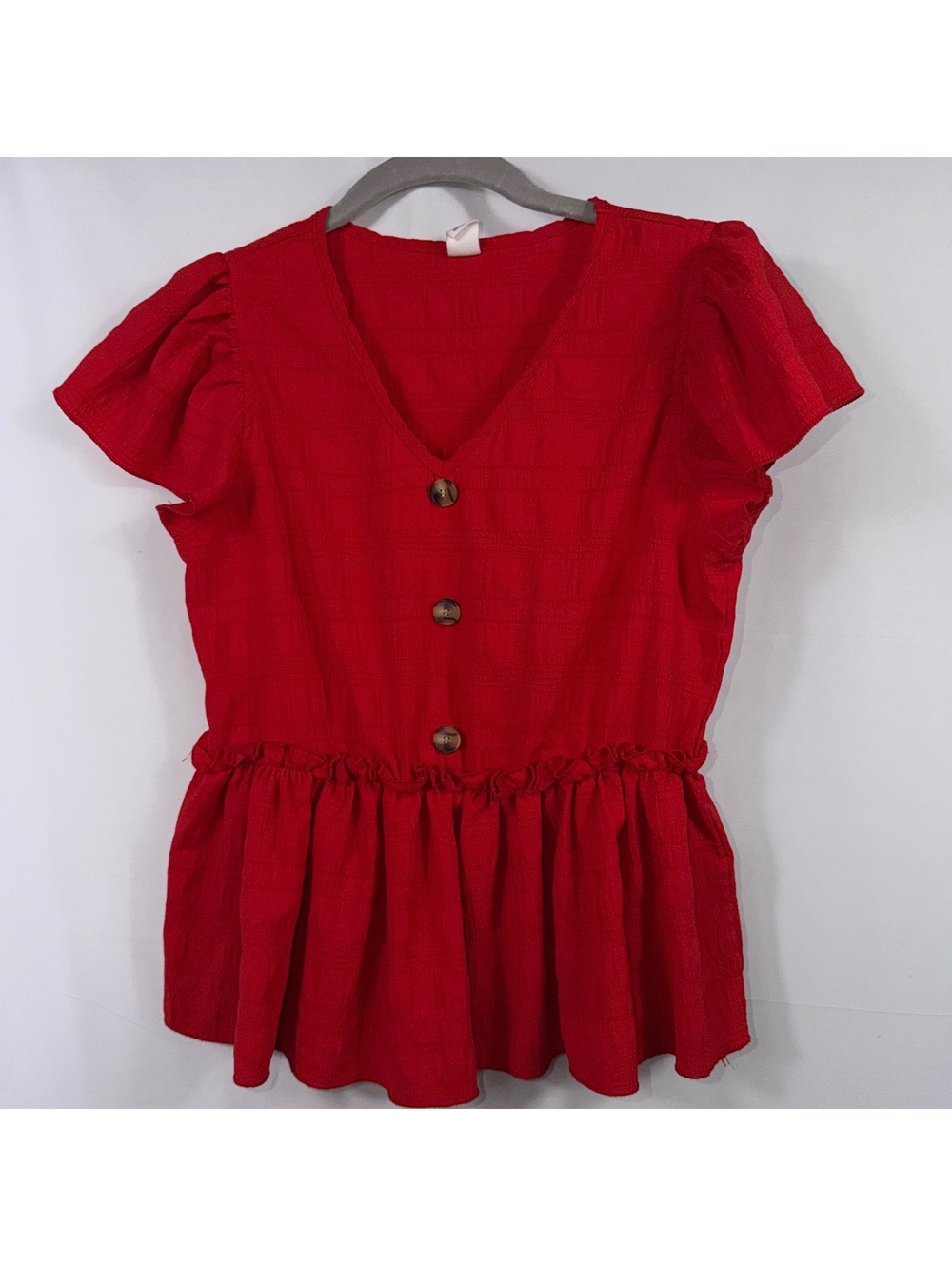 SHEIN Teen Girls 12-13Y Red Peplum Button Top